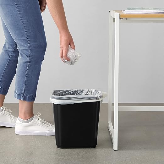 Amazon Basics Small Trash Can, Rectangular Commercial Office Wastebasket, 3 Gallon (Pack Of 2), Black