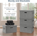 Graciadeco Medium 15" 21 Quart Collapsible Stackable Storage Bins with Lids, 3 Packs Grey Foldable Fabric Closet Boxes Heavy-duty Linen Cube Baskets Container for Bedroom Office (15 x 11 x 8)