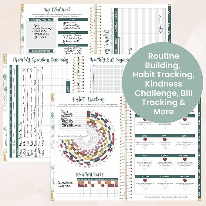 bloom daily planners HARDCOVER 2026 Planner (January to December) - A5 Task Goal Organizer - Monthly & Weekly Inspirational Agenda Book - 5.5" x 8.25" - Eucalyptus, White