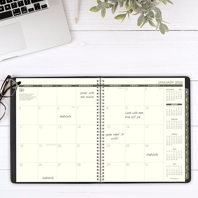 AT-A-GLANCE 2026 Planner, Monthly, 9" x 11", Large, Recycled, Black (70260G0526)