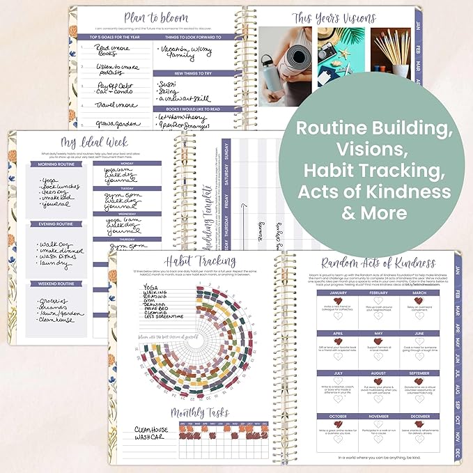 bloom daily planners HARDCOVER 2026 Planner (January to December) - 8.5” x 11” Weekly & Monthly Dated Agenda Organizer Book with Stickers & Tabs - Whimsical Wildflowers