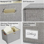 Roobyl 17" Large Collapsible Storage Bins with Lids, Stackable Closet Organizers with PU Handle and Labels, 3-Pack Decorative Fabric Storage Boxes for Home, Bedroom, Closet, Office, Nursery(Gray)