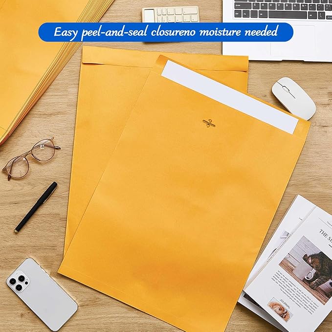 Motipuns 10 Pcs Manilla Envelopes 16 x 20 Inch Large Clasp Envelope Catalog Envelopes with Clasp Closure for Mailing Thick Documents Home, Business, Legal or School Storing Mailing (Golden)