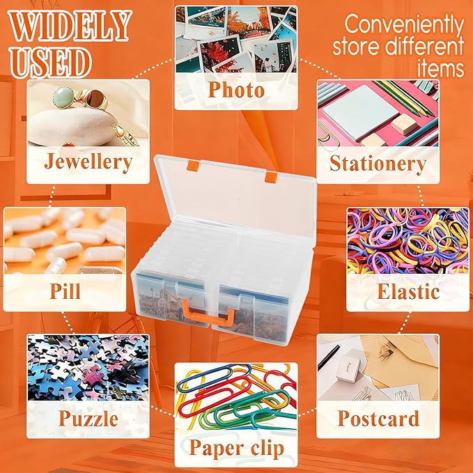 Photo Storage Box 5 x 7 Inches, 18 Inner Photo Cases with Dividers, Clear Acid-Free Photo Storage Containers with Handle, Photo Organizer Craft Keeper for Stickers, Craft, Stamp
