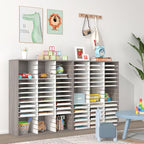 EasyPAG Wooden Literature Organizer with Adjustable Shelves, 48 Compartments Office Paper Organizer Storage 24000 Sheets Letter Size Paper, Student Mailbox for Classroom, Retro Gray/White