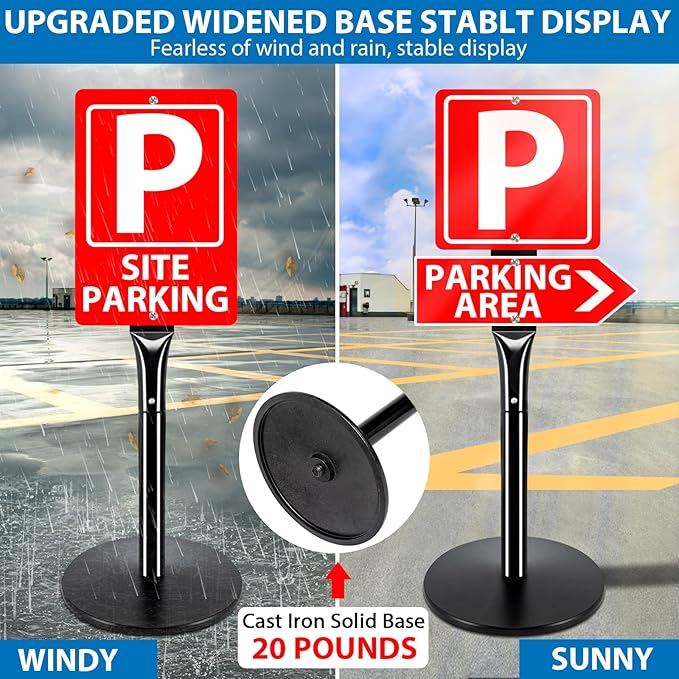 VAIIGO 2Pack Heavy Duty Parking Sign Post for Outside, 20lbs Cast Iron Base Sign Post for Outdoor Sign Holder, Yard Sign Stand, Street Sign Post, 49" Height, Black