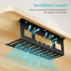PEGZONE Under Desk Cable Management Tray, 15.7 Inches Metal Cord Organizer Rack, Desk Tray for Power Strip, Cord, Wire, Easy Mounting Cable Management Under Table for Home Office, Black