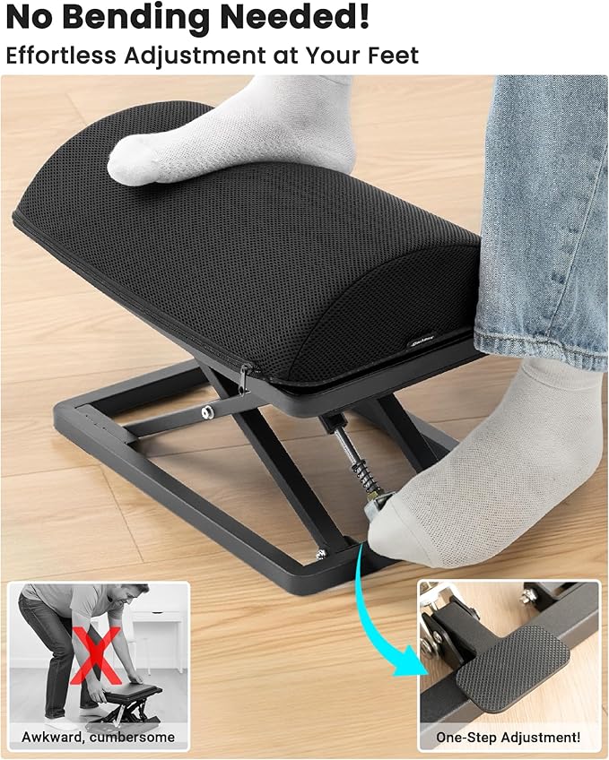 Wikabex Truly Infinite Height Adjustable Footrest｜No Bending Needed—Foot Step-to-Adjust｜2.7"-13.1" Height｜Washable｜Foot Rest Stool for Under Desk at Work, Office/Home/Gaming/Study Desk Essentials