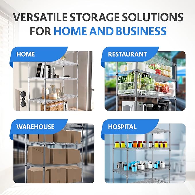 CRESCENT 48" W Storage Shelves 4000LBS Metal Shelving 5 Tier Wire Shelving Unit Garage Shelving Heavy Duty Metal Shelves for Storage Rack Commercial Adjustable Pantry Shelf, 48" W X 24'' D X 76" H