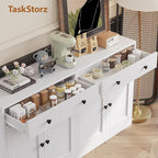 TaskStorz Metal Storage Cabinet with 2 Doors and 1 Drawer, Farmhouse Buffet Cabinet with Storage, 32.3" H Coffee Bar Cabinet with Storage for Kitchen, Dining Room, Hallway, White