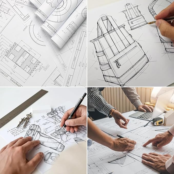FungLam Wide Format Paper, 24 in x 150 ft Plotter Paper, 4 Rolls CAD Bond Rolls with 2 in Core, 20 LB Bond Papers Rolls, Idea for CAD Drawings, Engineering Plans, GIS Maps & Architectural Designs