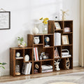 VECELO Wide Bookshelf Set, Fits 9.3" × 10-12.8" Hardcovers, Cube Storage Bookcases, Free-Standing for Living Room, Bedroom, Home Office, 2/3/4-Tier, 3-Pack, Brown