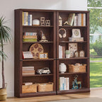 RWYHG 70" Walnut Tall Bookshelf Set of 4,5-Tier Thick Wooden Book Shelf with Adjustable Shelves,Free Standing Farmhouse Bookcase with Open Display Storage,Floor Vintage Bookshelves for Living Room