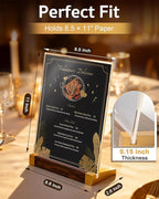 1 Pack Acrylic Sign Holder 8.5 x 11 Inch with Walnut Wood Base, Clear Tabletop Acrylic Display for Menu & Flyer Holder, Commercial Table Frames for Restaurant, Office, Coffee, Bar, Wedding, Hotel