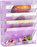 GDINDINFAN Wall File Organizer Holder Mesh Hanging Paper Document Holder, Vertical 6 Pocket Tier for Office Home, Light Purple