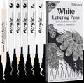 Thboxes White Pens Set, 6 Pcs Acrylic Paint Pens Dual-Tip Marker Fineliner Brush Pen Quick-Drying Waterproof White Ink Pen for Black Paper Drawing Sketching Clothes Wood Glass Ceramic Stone