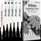 Thboxes White Pens Set, 6 Pcs Acrylic Paint Pens Dual-Tip Marker Fineliner Brush Pen Quick-Drying Waterproof White Ink Pen for Black Paper Drawing Sketching Clothes Wood Glass Ceramic Stone