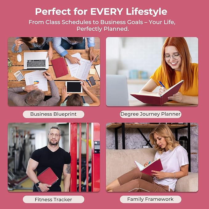 IN-luxpro Daily Planner 2026 with One Page Per Day,(A5-8.5" x 5.9"),12 Months Calendar Hourly Appointment Book Monthly Tabs & Self-adhesive Pen Holder,Inner Pocket, Vegan Leather Hardback,Rose Red