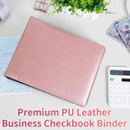 Antner 3 Ring Personal Check Binder for 3-on-a-Page End-Stub Deskbook & Personal 3 Holes or 9 Holes Small Size Checks, PU Leather Check Holder Checkbook Binder Cover with Zipper Pouch, Rose Gold