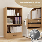 Tangkula 3 Tier Bookcase with Drawer, 42.5”Tall Freestanding Bookshelf with 3 Open Shelves & 1 Drawer, Anti-toppling Devices, Modern Display Storage Organizer for Home Office (Natural, 42.5" H)