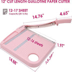 Paper Cutter,Paper Trimmer12" Cutting Length Heavy Duty Guillotine Paper Slicer with Safety Guard and Blade Lock,12 Sheets Capacity,Ideal for Offices,Homes,Printing Shops,Photo Studios (13079PINK)