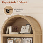 81" Tall Arched Cabinets,Bookcase with Drawer storage,Mid-Century Modern 5-Tier Bookshelf,2 Book Risers and Adjustable Shelves offering more storage space for Living Room,Kitchen,Home Office,Oak