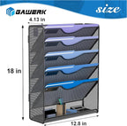 Gawerk 6 Tier Hanging File Organizer, Mesh Wall File Holder Paper Folder Rack with Bottom Flat Tray for Office Home, Black