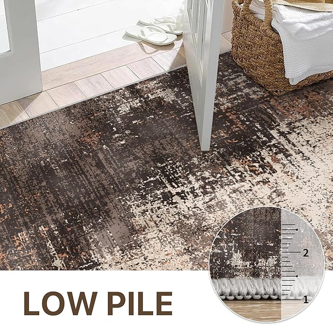 GENIMO Washable Area Rugs for Living Room, 8x10 Vintage Non Slip Rugs, Low Pile Lightweight Soft Print Rug for Bedroom, Dining Room, Home Office, Brown Orange