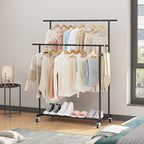 Calmootey Double Rod Clothing Garment Rack,Rolling Hanging Clothes Rack,Portable Clothes Organizer for Bedroom,Living Room,Clothing Store,Black