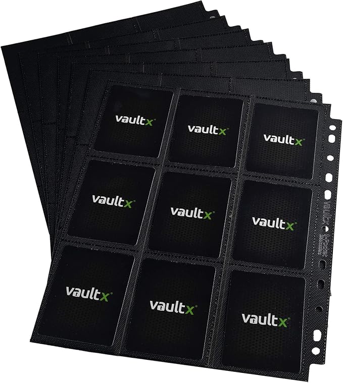 Vault X 9 Pocket Sideloading Pages for 3 Ring Binder, Double-Sided A4 Sideloaders, Storage for Collectible Card Games, Sports, TCG (Black, 50 Pack)