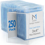 Mata1-USA Plastic Extra-Thick Vertical ID Card Holder (Clear, 3x4 Inch, 250 Pack), Large Size No Zipper Name Badge