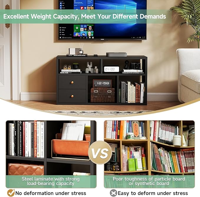 IRONMIX Metal 5 Cube Storage Organizer, Black Short Bookshelf, TV Stand for up to 40" TVs, Entertainment Center with Open Shelves, Media Console Table for Living Room, Home Office, Study, Library