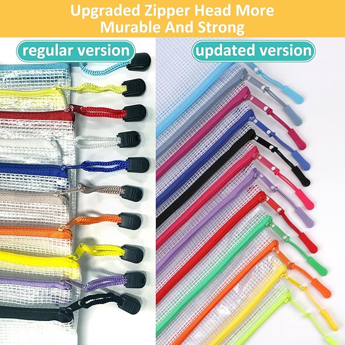 YOPCDJ 12pcs Mesh Zipper Pouch Bags, A5 Puzzle Bag (12 Colors, 12 Packs) for Organizing, Classroom Must Have Storage Bag, Board Games and Office Supplies