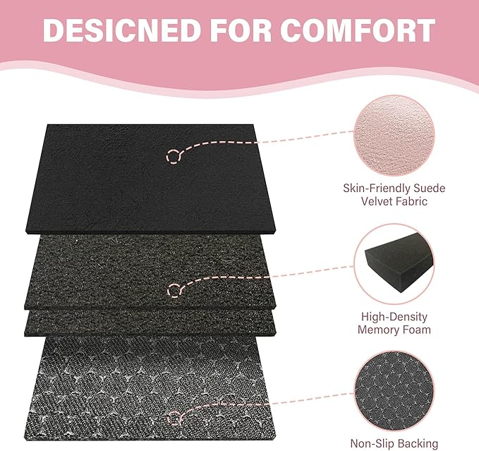 SPRING SEAON Wheelchair Armrest Covers (Pair) - Suede Velvet Memory Foam Accessories Pads for Wheelchair Arm Rest, Office Transport Chairs, Soft Support Cushion for Mobility Aids (Pink)