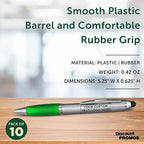 DISCOUNT PROMOS Custom Stylus Ballpoint Pens Set of 10, Personalized Bulk Pack - Black Ink, Great for Office, School, Business, Tradeshows, Events - Green