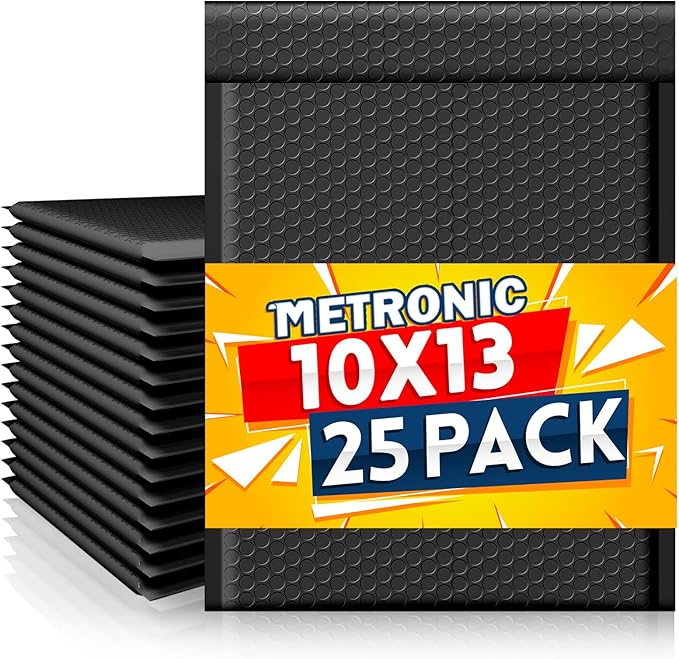Metronic Bubble Mailer 10x13" Black 25Pack Waterproof Padded Envelopes Self Seal Large Bubble Mailers Cushioning Bubble Envelopes for Shipping,Books,Jewelry Makeup Supplies