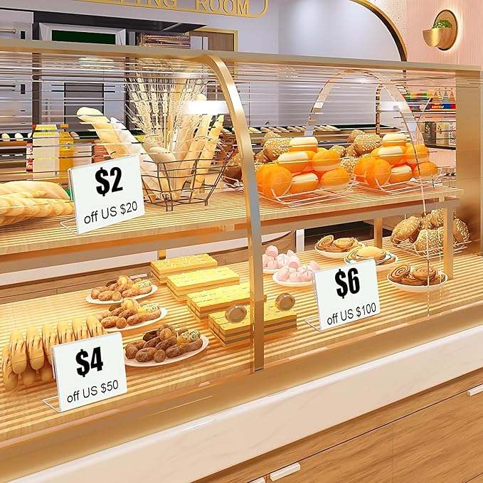 30 pack Small Acrylic Sign Holder 2.5 x 3.5 Inch,Mini Food Sign Labels for Party Buffet,L-Shape Name Card Display Holder,Clear Acrylic Sign Display Holder for Office, Store, Restaurant - Vertical