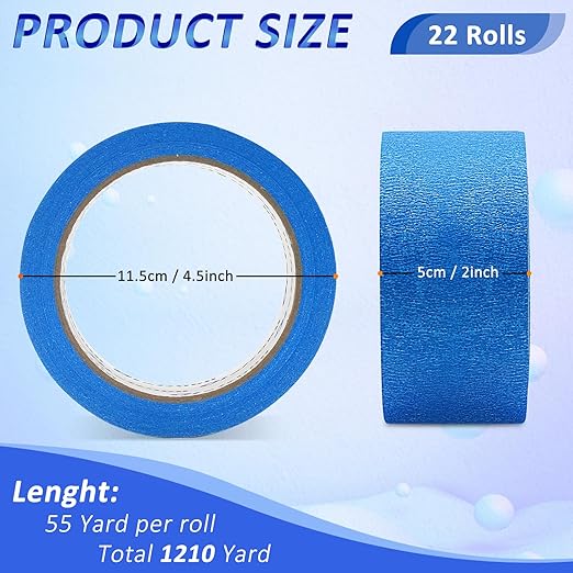 Oleitodh 22 Rolls Blue Painters Tape Bulk 2 inch x 55 Yards, Painters Masking Tape No Residue Wall Painting Tape Artist Tape Trim Edge Finishing Tape for Wall Painting Decoration DIY Supplies