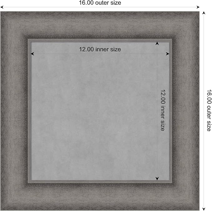 Amanti Art Grey Framed Magnetic Board 16x16 X-Small Vision Board for use with Magnets, 100% Metal Sheet to Display Items as Office Decor or for Home Organization in mudroom, Kitchen or Kids Room