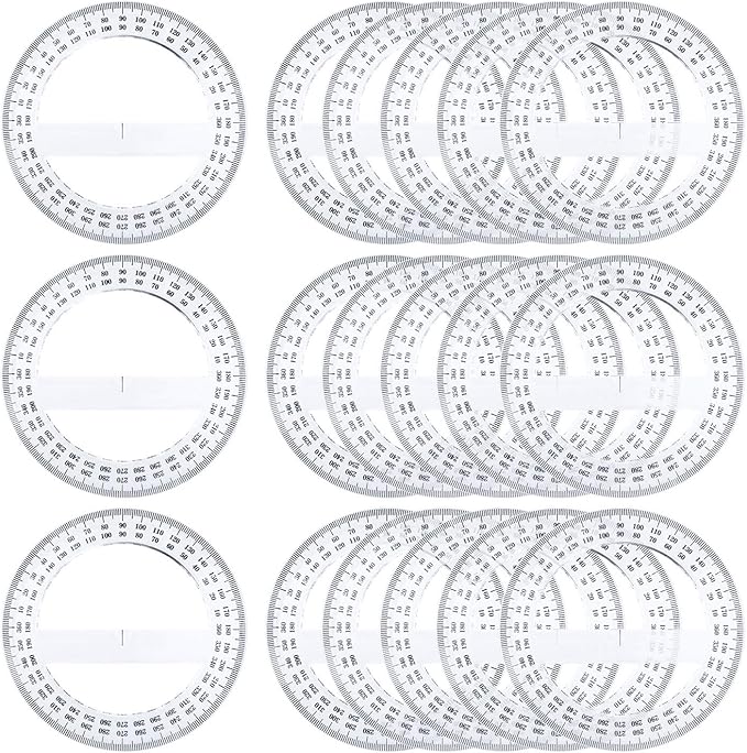 Pack of 24, 360-degree Protractor, 12.5cm (4.92") Diameter, Crystal Clear