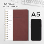 Spiral Notebook-5.75" x 8.125" College Ruled Journal with Inner Pockets and 160 Pages,PU Leather Cover Business Journal, Twin-Wire Binding Notebook Perfect for Office & Home School Supplies Wine Red