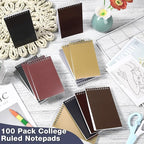 Thenshop 100 Pads Spiral Memo Pads Bulk 3 x 5 Inch Small Pocket Notepad Top Bound Lined 60 Sheets Mini Notebooks for School College Office Home Supplies (Multicolored)