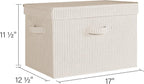 StorageWorks Fabric Storage Bins with Lid, Decorative Storage Boxes for Shelves, Stackable Closet Organizer Basket with Handles, Jumbo, Gray and White Stripes, 2-Pack