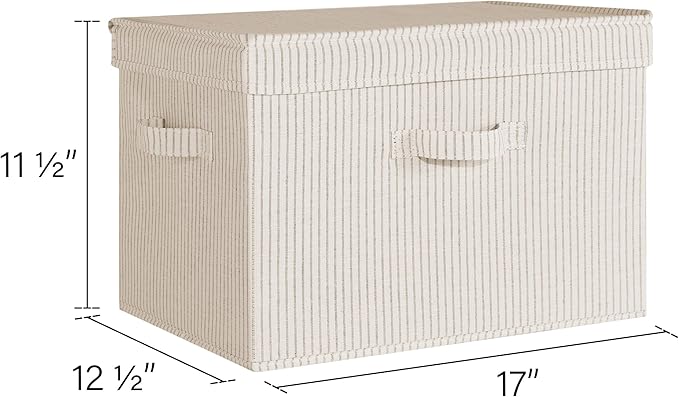 StorageWorks Fabric Storage Bins with Lid, Decorative Storage Boxes for Shelves, Stackable Closet Organizer Basket with Handles, Jumbo, Gray and White Stripes, 2-Pack