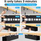 Cotohim Under Desk Cable Management Tray - Under Desk Cord Management - Clamp/Screw Mount - Fabric Wire Management - Cable Raceways Tray Cord Hiders for Office/Home (Black, 35.8"×5.6")