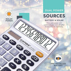 CATIGA 12 Digits Desktop Calculator with Large LCD Display, Dual Solar Power and Battery, Standard Function for Office, Home, School, CD-2786