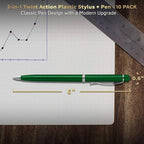 DISCOUNT PROMOS Twist Action Plastic Stylus Pens, Set of 10, Bulk Pack - Pens for Work, Cool Pens for Writing, Black Ink - Green