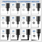YISAN Drawing Art Pens,Micro Fineliner Pens,Fine Tip Manga Markers for Artist Sketch Technical,Black,12 Set,902195