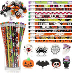 JULMELON 72PCS Halloween Party Favors Set,36PCS Halloween Pencils with 36PCS Ghost Pumpkin Skeleton Bat Spider Erasers, Wooden Pencils for School Classroom Office Party Reward Supplies