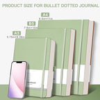 AHGXG Bullet Dotted Journal - 320 Pages Dot Grid Notebook B5 Large Journal, 100gsm Thick Dotted Paper, Leather Softcover, with Journal Stencils, Inner Pocket, 7.6'' X 10'' - LightGreen